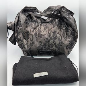 NEW VALENTINO Garavani Black Lace Nuage Bow Hobo Bag.